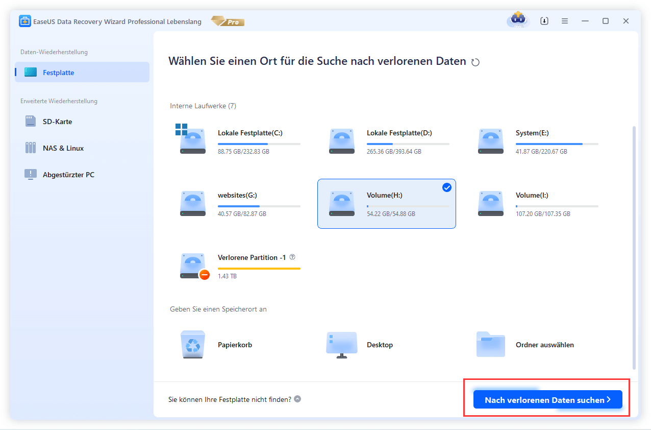 Datenträger auswählen und auf Scan klicken