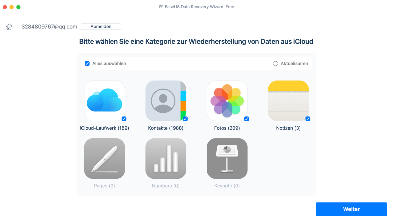 Wählen Sie die Kategorie iCloud-Laufwerke