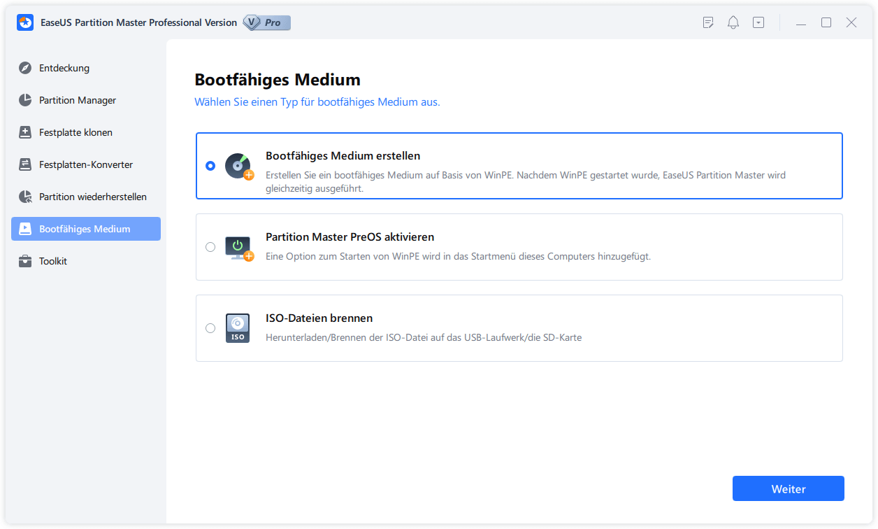 easeus partition master bootfähige platte erstellen