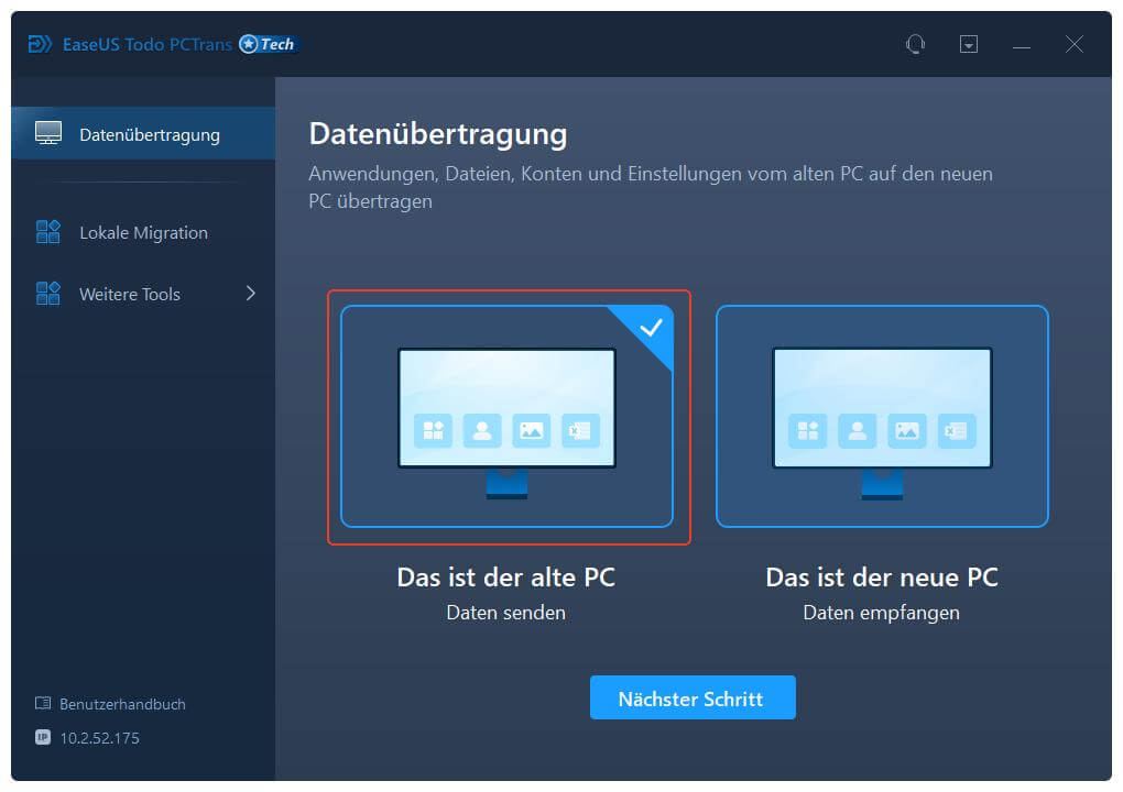 PC-zu-PC-Übertragungsmodus auswählen